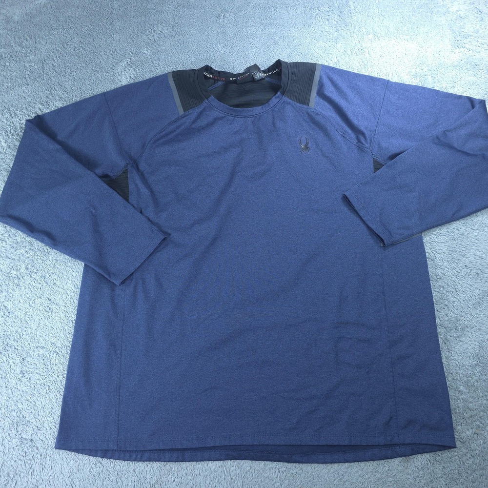 Spyder Active Shirt Mens 2XL Blue Long Sleeve Raglan Stretch Colorblock Top